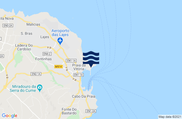 Mappa delle Getijden in Baia Praia Ilha Terceira, Portugal