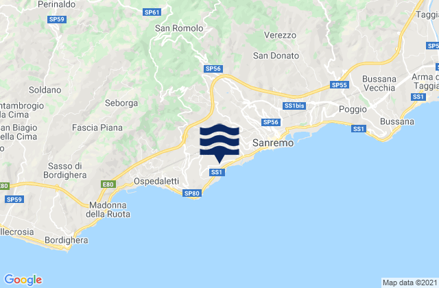 Mappa delle Getijden in Bajardo, Italy