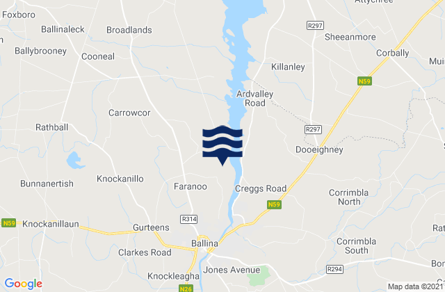 Mappa delle Getijden in Ballina, Ireland