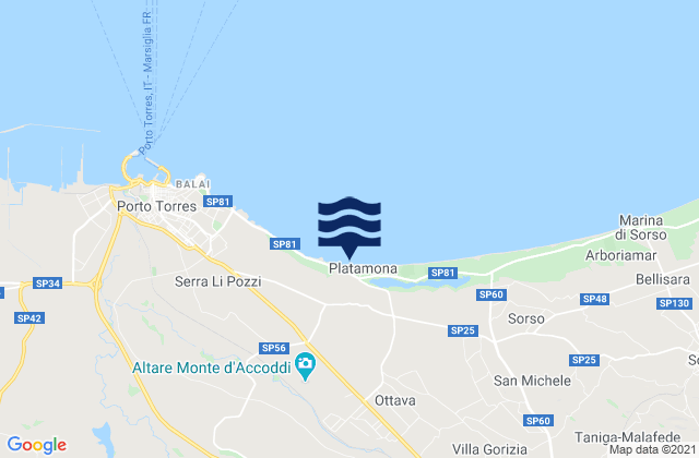 Mappa delle Getijden in Bancali, Italy