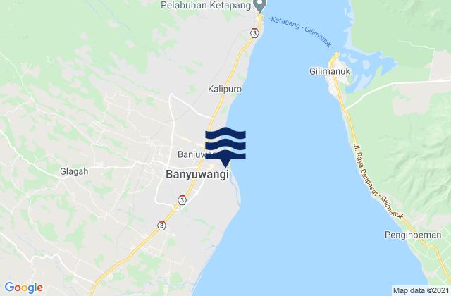 Mappa delle Getijden in Banjuwangi Bali Strait, Indonesia