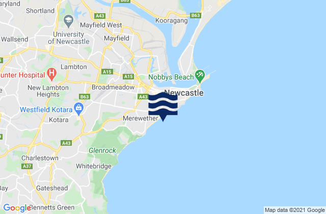 Mappa delle Getijden in Bar Beach (Dixon Park), Australia