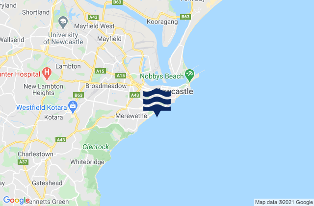 Mappa delle Getijden in Bar Beach, Australia