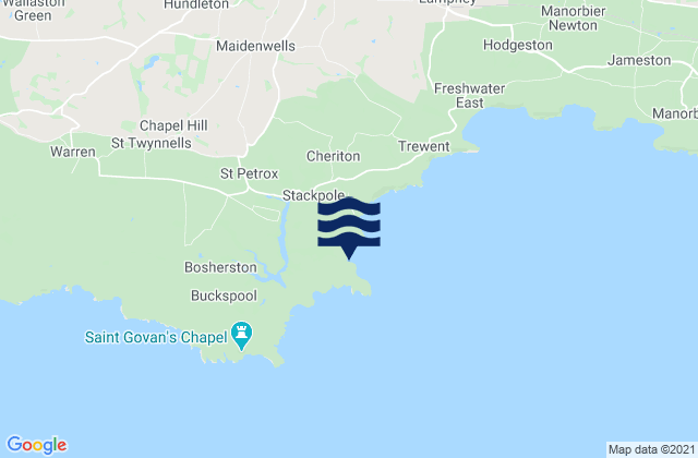 Mappa delle Getijden in Barafundle Bay Beach, United Kingdom