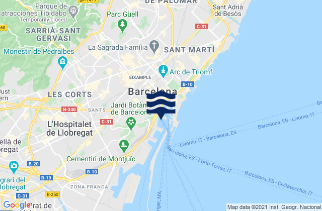 Mappa delle Getijden in Barcelona, Spain
