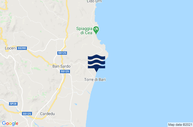 Mappa delle Getijden in Bari Sardo, Italy
