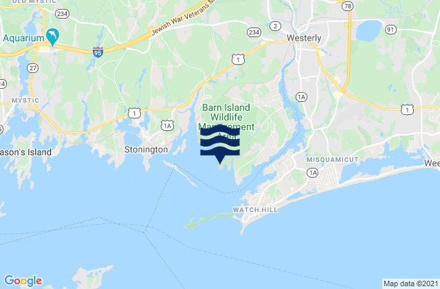Mappa delle Getijden in Barn Island, United States