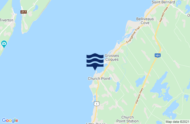 Mappa delle Getijden in Barre à Church Point, Canada