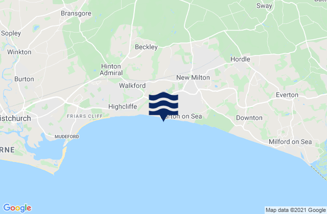 Mappa delle Getijden in Barton on Sea, United Kingdom