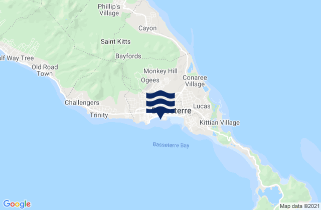 Mappa delle Getijden in Basseterre, Saint Kitts and Nevis
