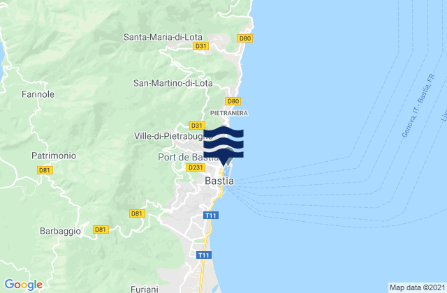 Mappa delle Getijden in Bastia, France
