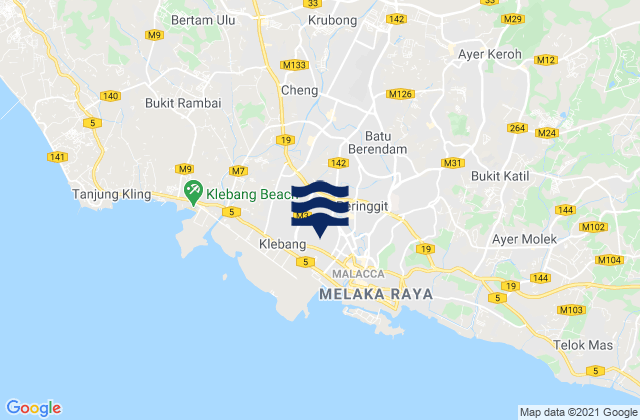 Mappa delle Getijden in Batu Berendam, Malaysia