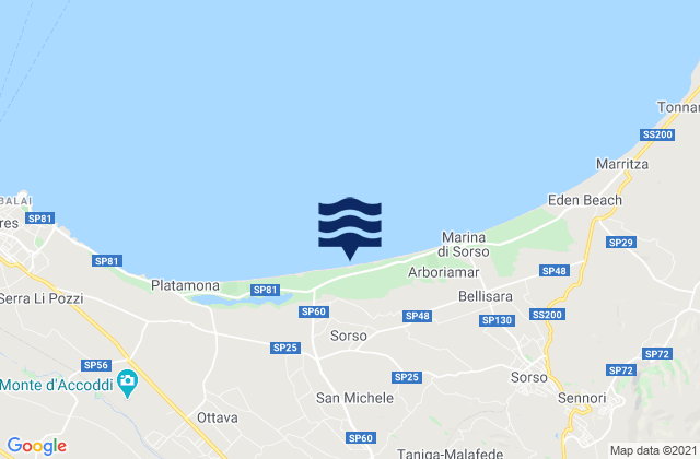 Mappa delle Getijden in Bau Bau Beach, Italy