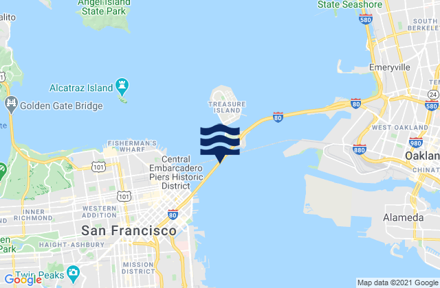 Mappa delle Getijden in Bay Bridge Pier D, United States