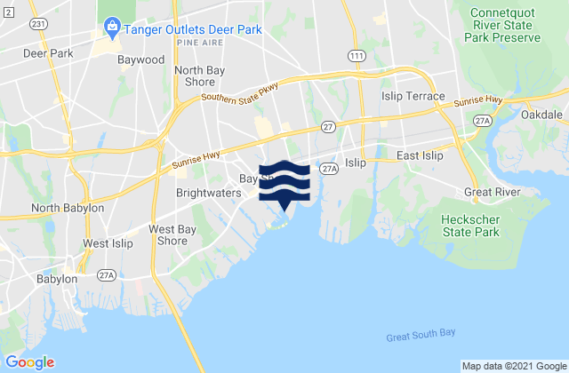 Mappa delle Getijden in Bay Shore, United States