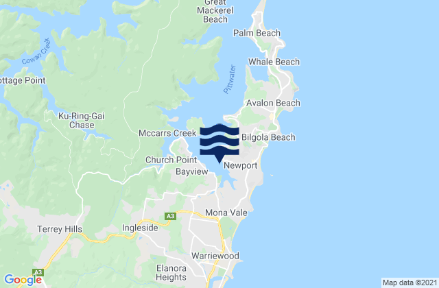 Mappa delle Getijden in Bay View, Australia