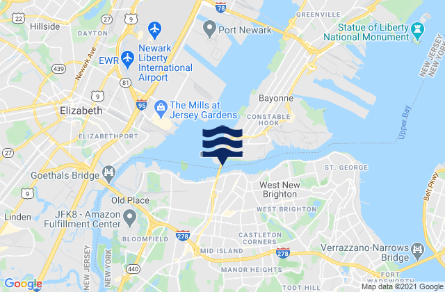 Mappa delle Getijden in Bayonne Bridge, United States