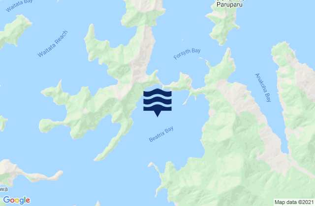 Mappa delle Getijden in Beatrix Bay, New Zealand