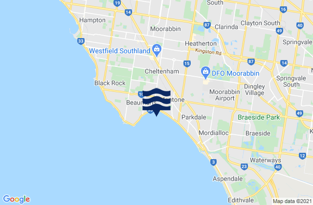 Mappa delle Getijden in Beaumaris Bay, Australia