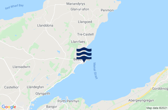 Mappa delle Getijden in Beaumaris Beach, United Kingdom