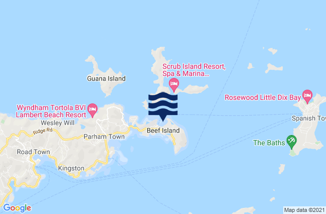 Mappa delle Getijden in Beef Island, British Virgin Islands