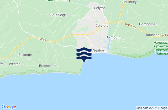 Mappa delle Getijden in Beer Beach, United Kingdom