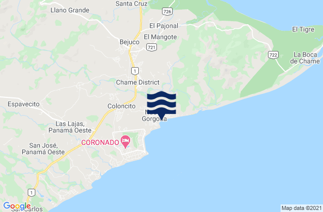 Mappa delle Getijden in Bejuco, Panama