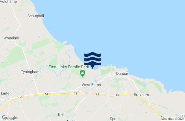 Mappa delle Getijden in Belhaven Bay Beach, United Kingdom