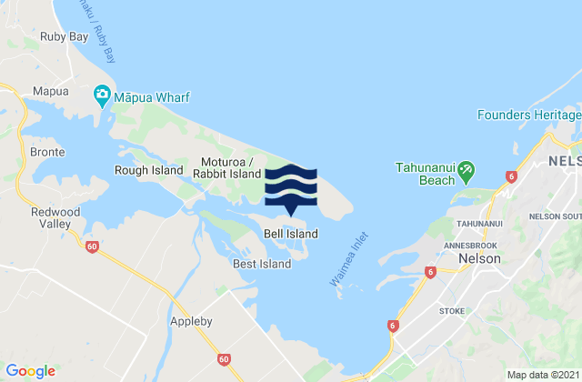 Mappa delle Getijden in Bell Island, New Zealand