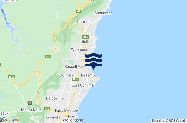 Mappa delle Getijden in Bellambi Beach, Australia