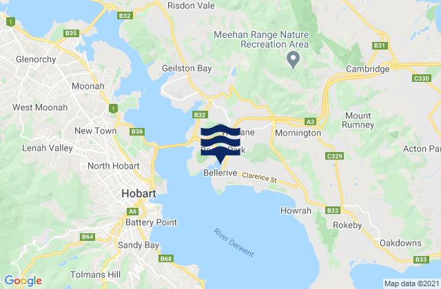 Mappa delle Getijden in Bellerive Beach, Australia