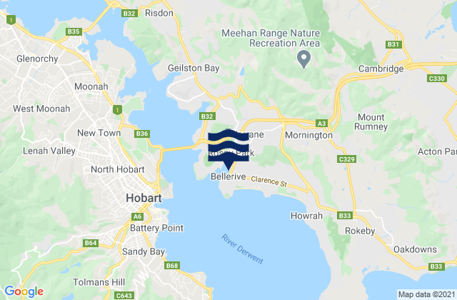 Mappa delle Getijden in Bellerive, Australia