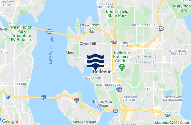 Mappa delle Getijden in Bellevue, United States