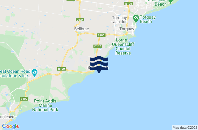 Mappa delle Getijden in Bells Beach, Australia