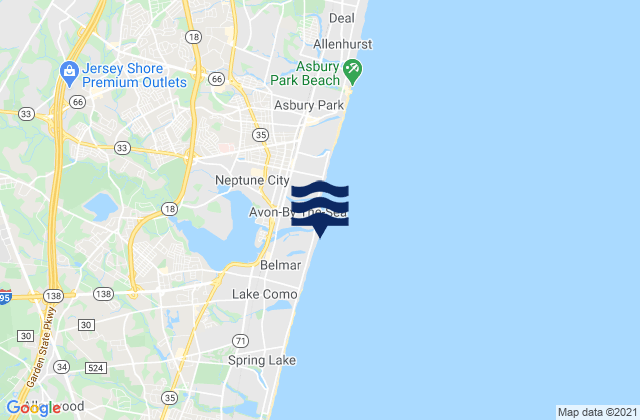 Mappa delle Getijden in Belmar Atlantic Ocean, United States