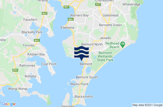 Mappa delle Getijden in Belmont, Australia