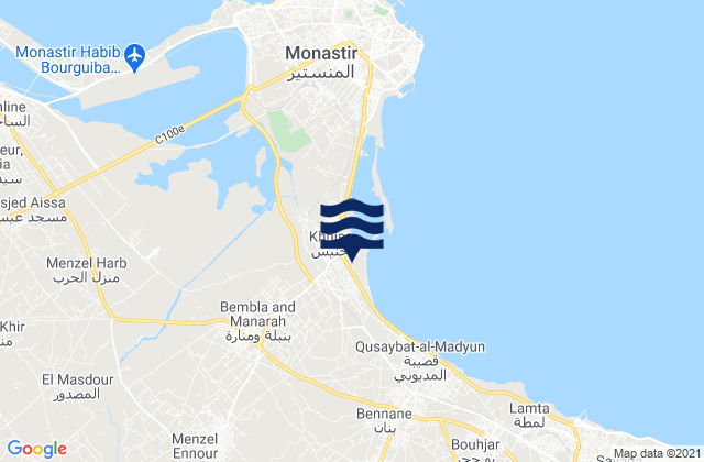 Mappa delle Getijden in Bembla, Tunisia