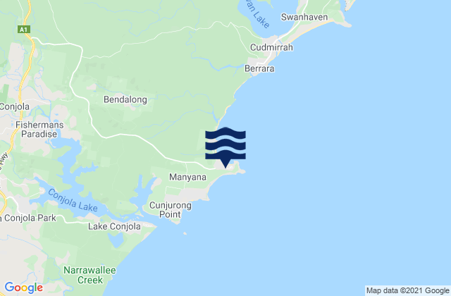 Mappa delle Getijden in Bendalong Beach, Australia