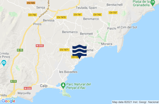 Mappa delle Getijden in Benissa, Spain