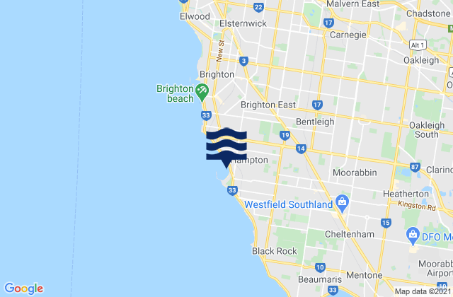 Mappa delle Getijden in Bentleigh, Australia