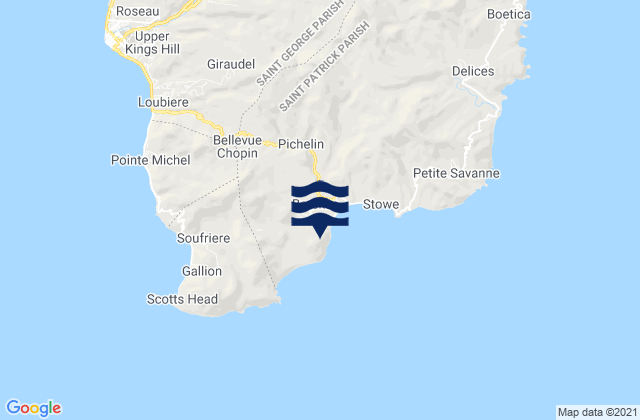 Mappa delle Getijden in Berekua, Dominica