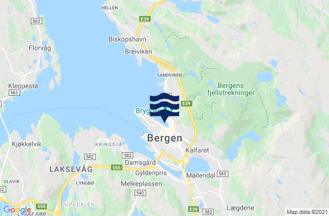 Mappa delle Getijden in Bergen, Norway