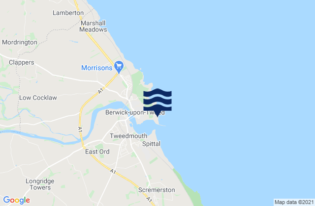 Mappa delle Getijden in Berwick Beach, United Kingdom
