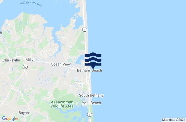 Mappa delle Getijden in Bethany Beach, United States