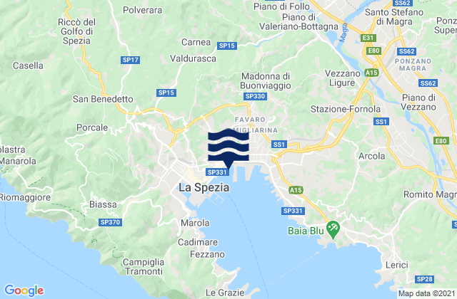 Mappa delle Getijden in Beverino, Italy