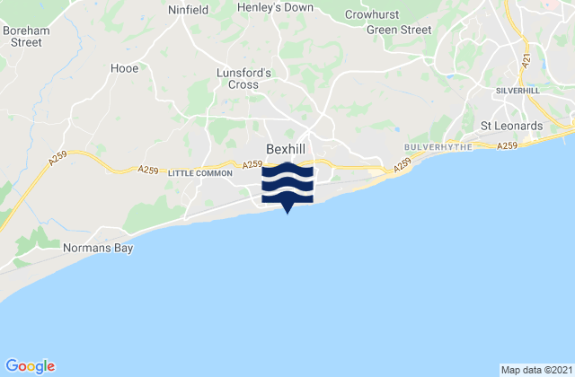 Mappa delle Getijden in Bexhill Beach, United Kingdom