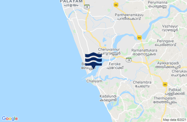 Mappa delle Getijden in Beypore, India