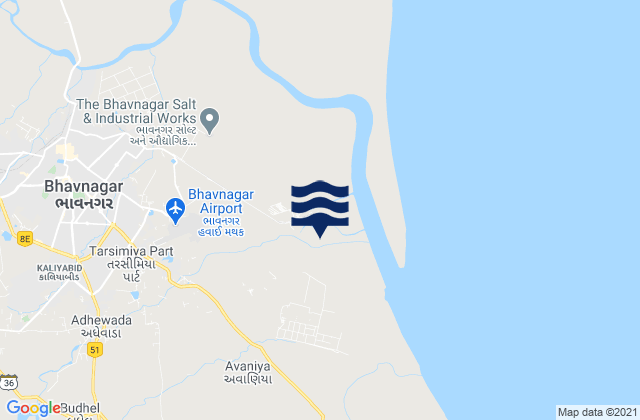 Mappa delle Getijden in Bhavnagar Gulf of Cambay, India