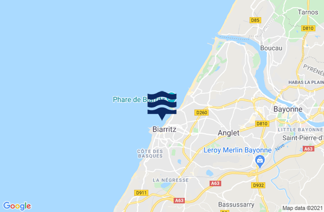 Mappa delle Getijden in Biarritz Grande Plage, France