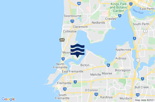 Mappa delle Getijden in Bicton, Australia